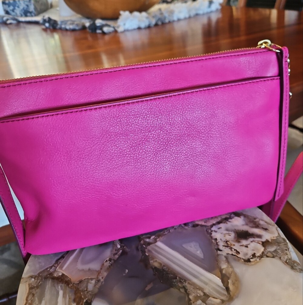 Fossil Hot Pink Leather Crossbody with Gold Hardware - Picture 3 of 7